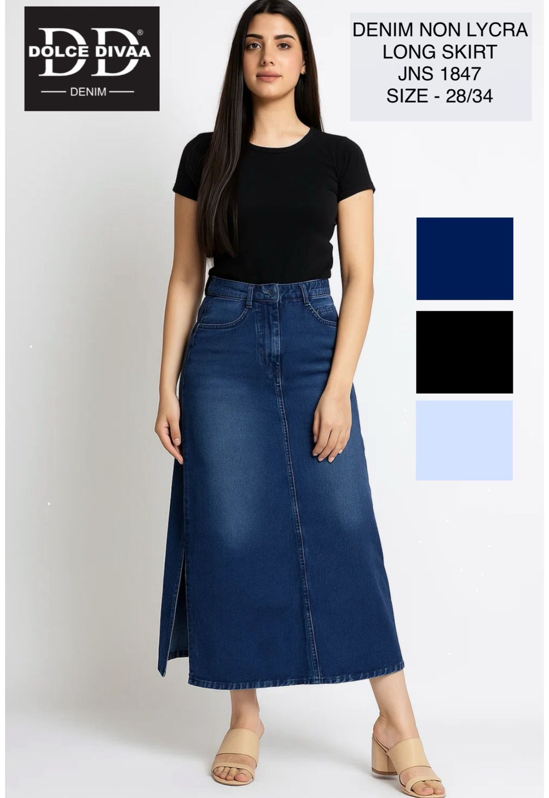 Denim Long Skirt Spray Wash - 1847