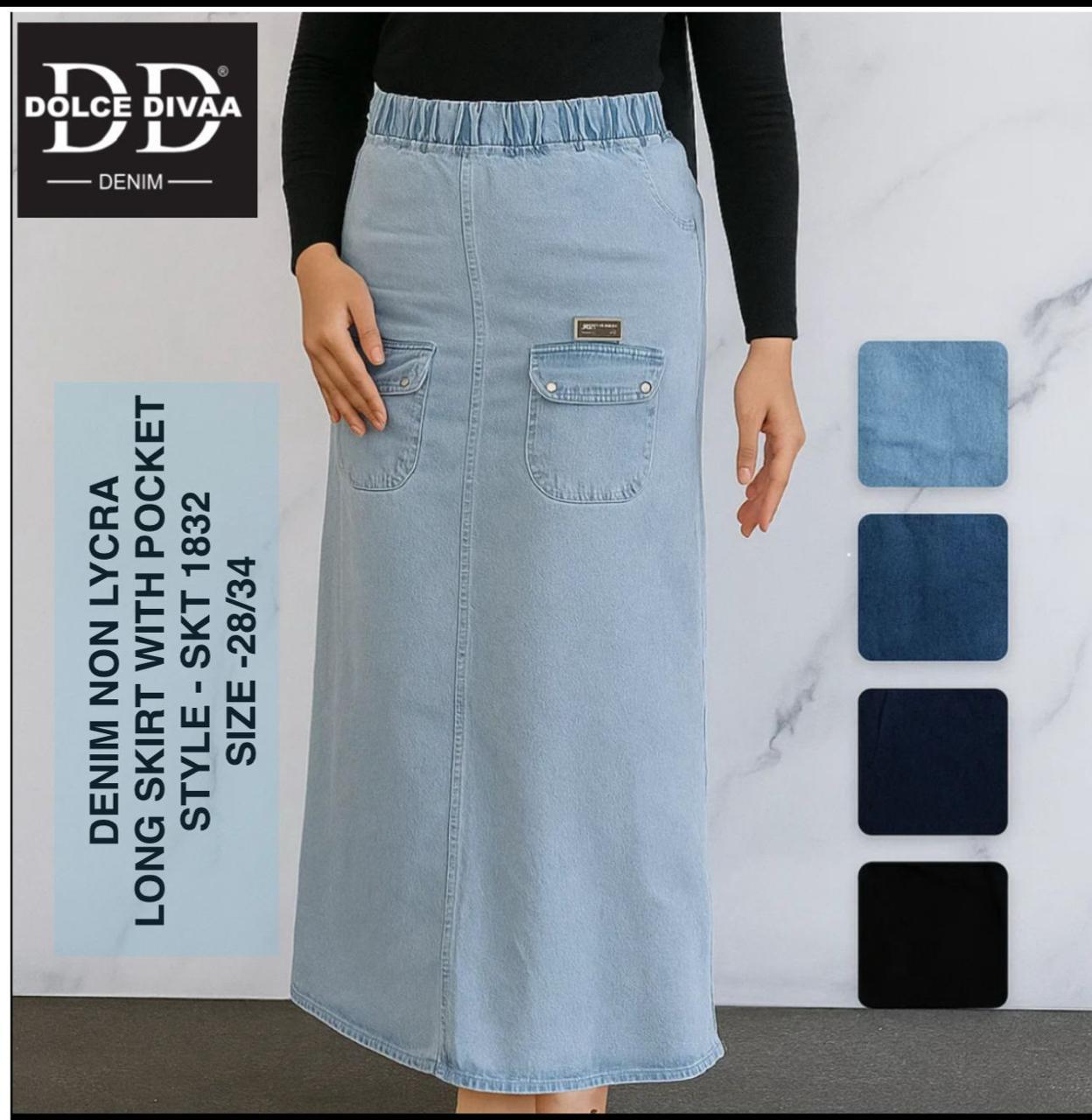 Denim Long Skirt Non Strech Front Pocket - 1832