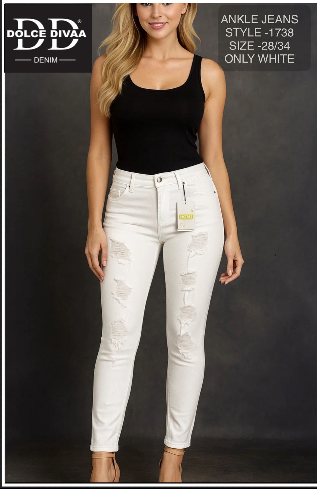 Hight Waist 1 Button Heavy Distressed -1738