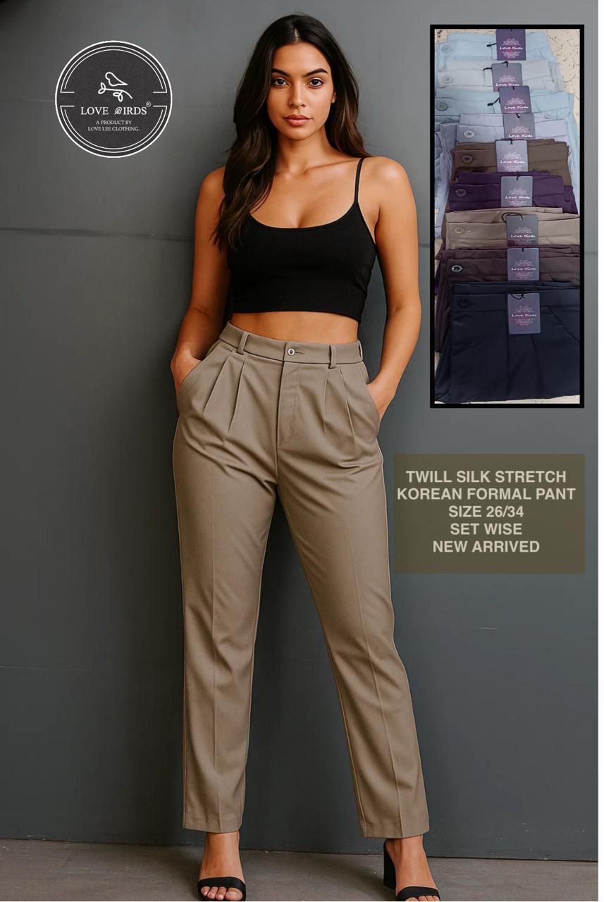 Twill Silk Strech Straight Korean Trouser