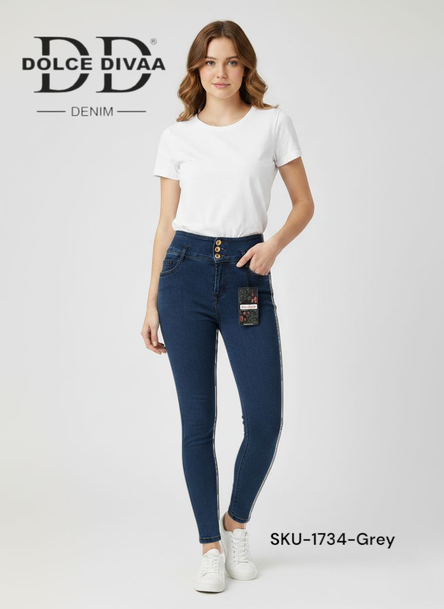 Denim High Waist 3 Button Strech Ankel Basic-1734