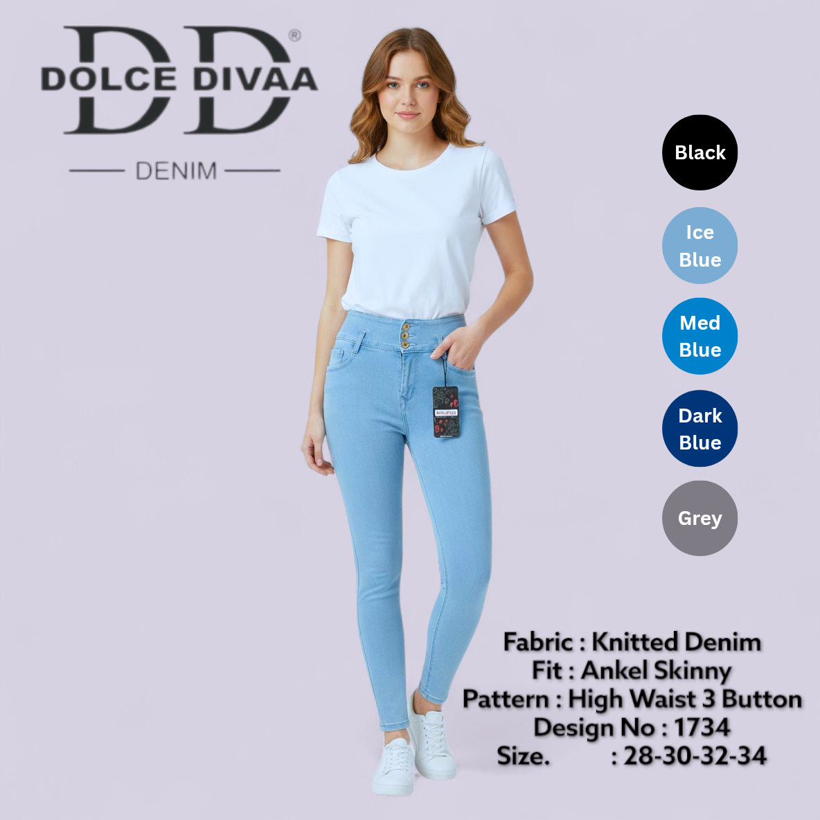 Denim High Waist 3 Button Strech Ankel Basic-1734