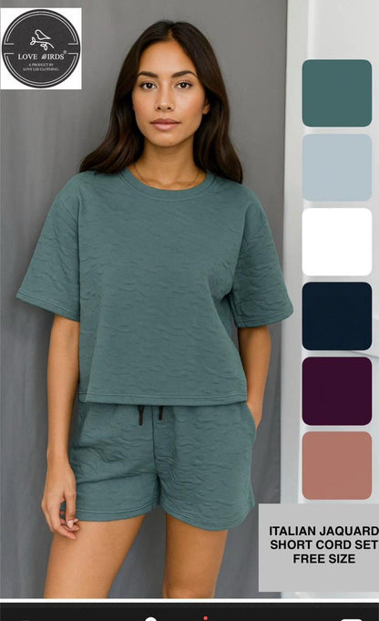 Italian Jaquard Self Emboss Short Co-ords Set