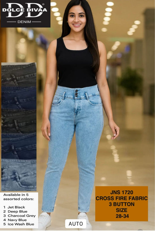 High Waist 1 Button Skinny Basic Ball Wash-1720