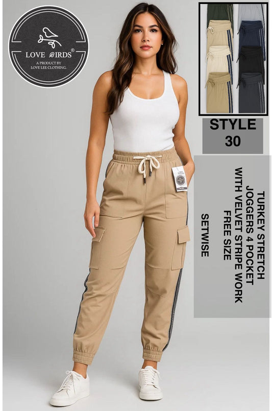 Turkey Strech 4 Pocket  Side Stripe Joggers -D30