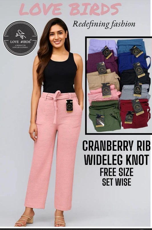 Cranberry Rib Wideleg Knot Pant