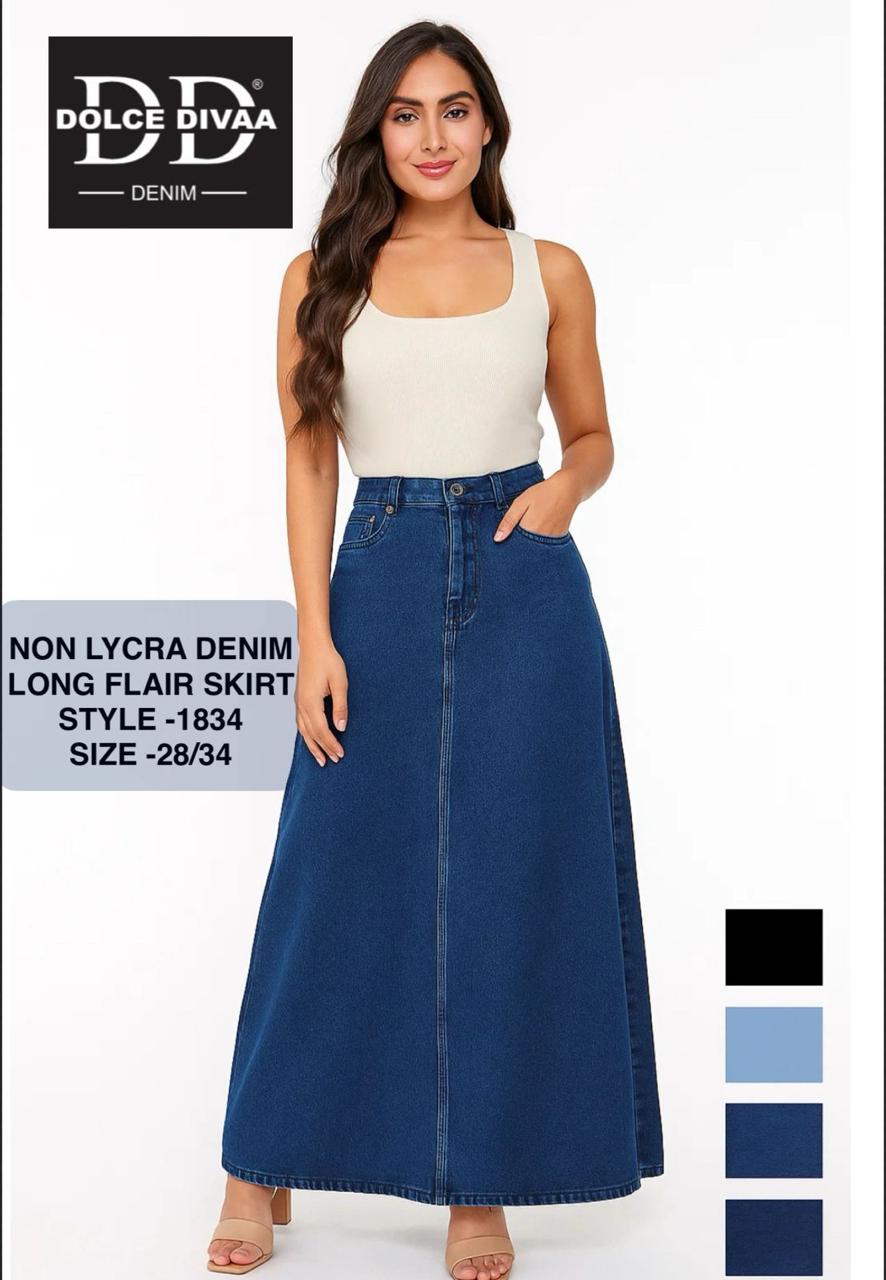 Denim Long Skirt Basic Side Cut - 1834
