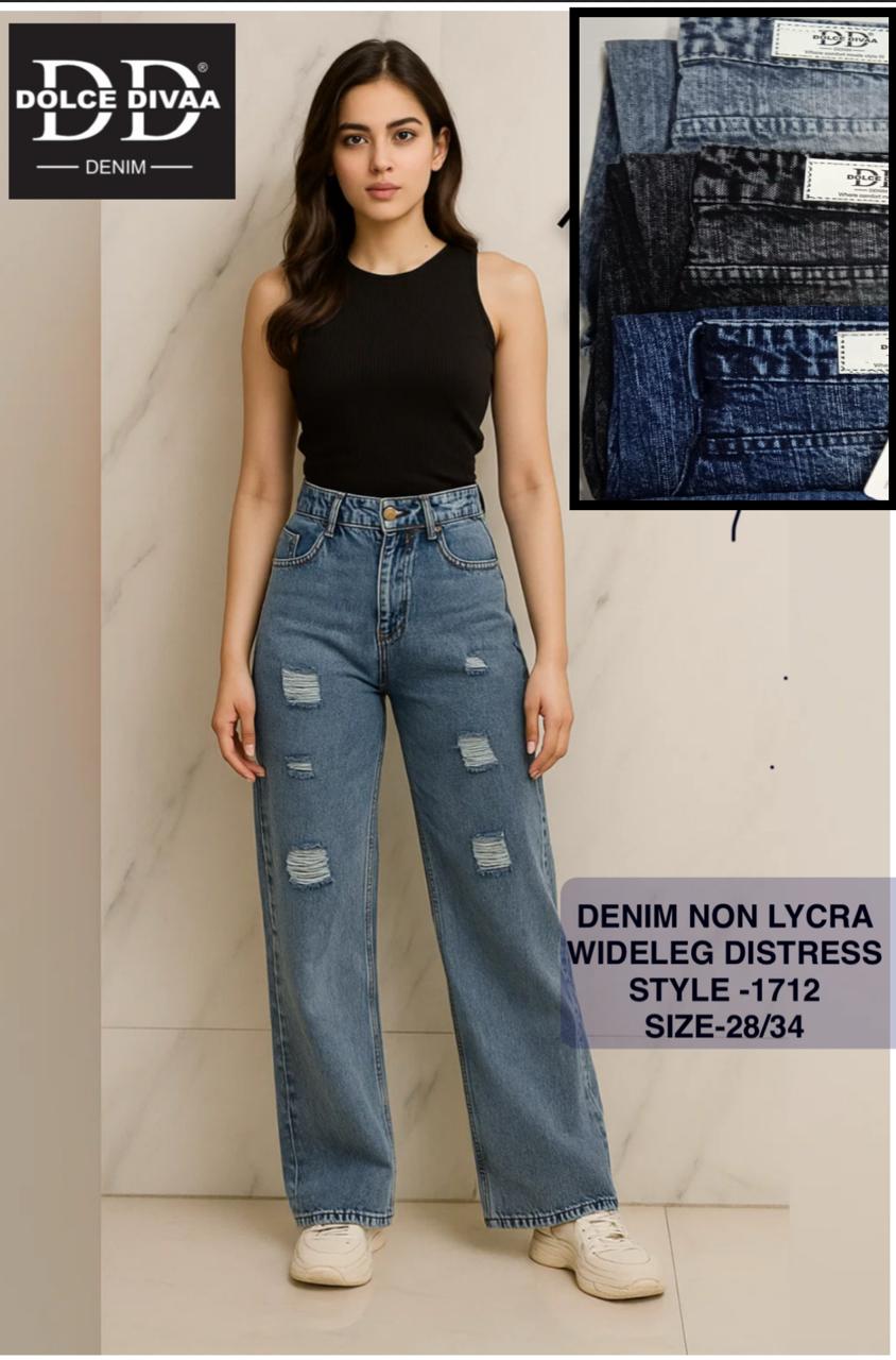 Wide Leg Distressed Ball Wash - 1712