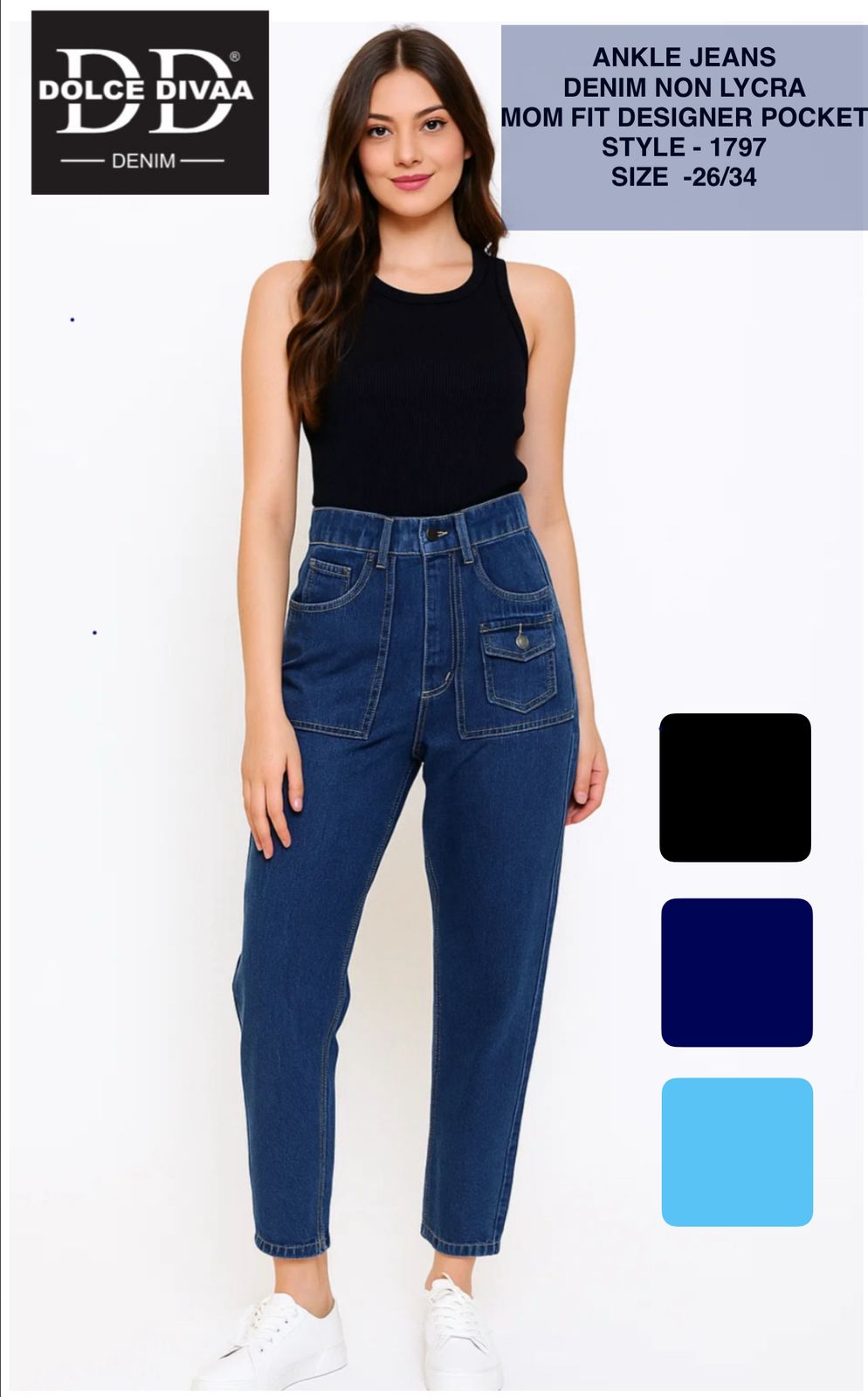 Mom Fit Designer Pocket Jeans - 1797