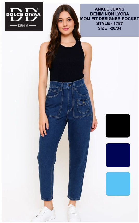 Mom Fit Designer Pocket Jeans - 1797