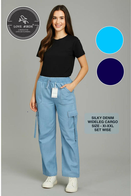 Silky Denim Wideleg Cargo Pocket Belt