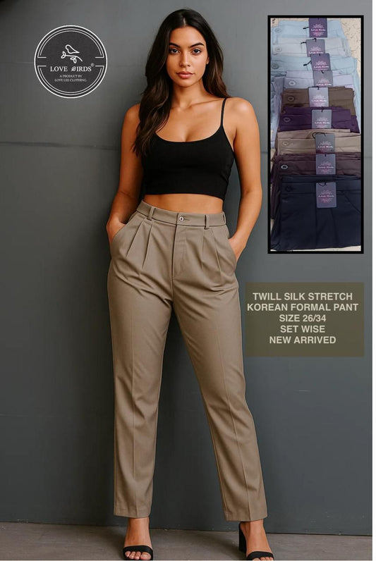 Twill Silk Strech Straight Korean Trouser